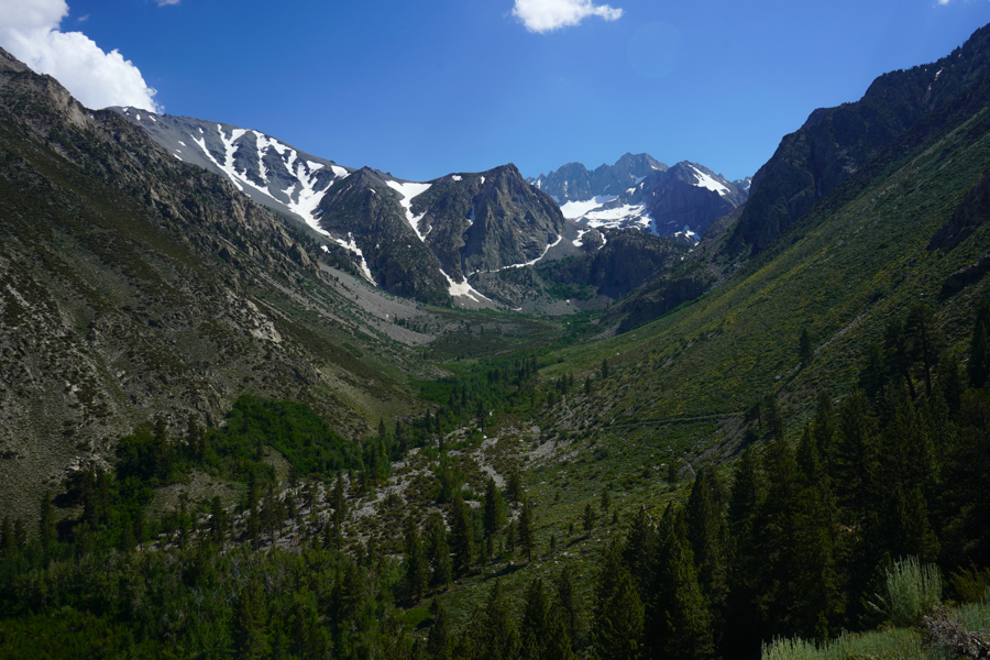 The first view of the Big Pine Lakes basin from the North Fork of Big Pine Creek trail 