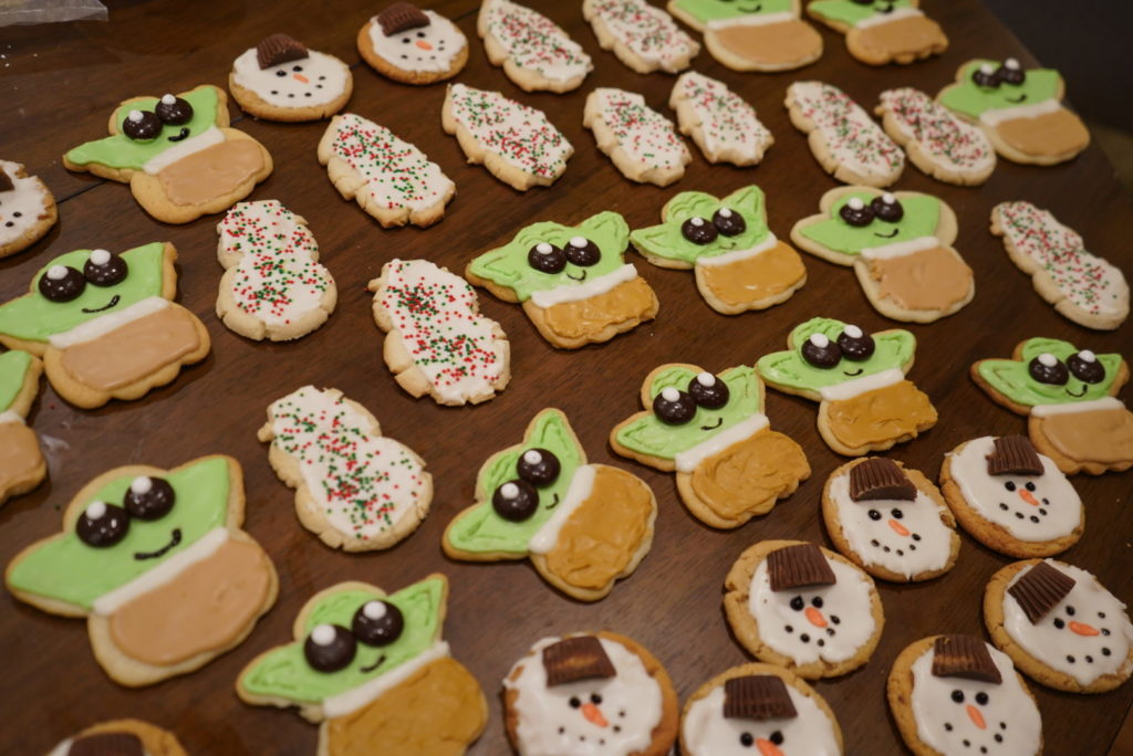 Baby yoda sugar cookies are easy to make using an angel cookie cutter. Yum! 